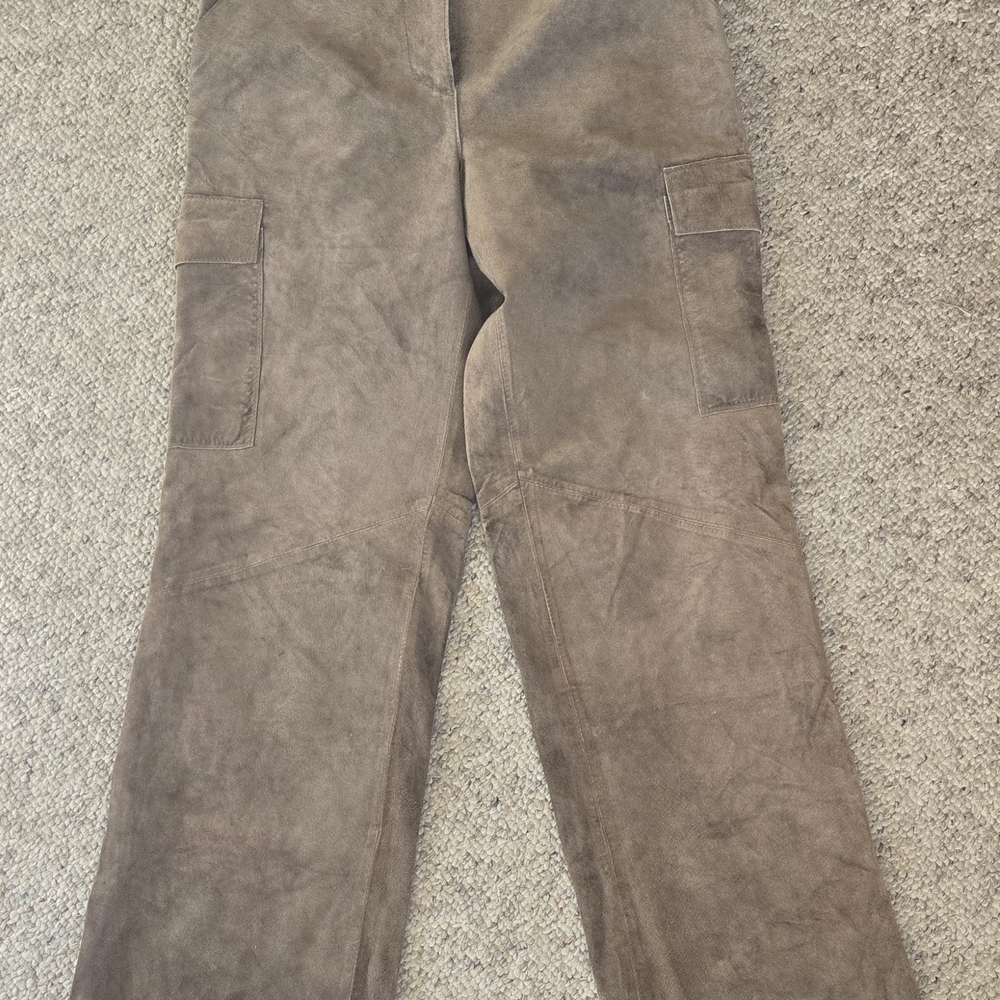 Brandon Thomas Tan Authentic Suede Women's Straight Leg Cargo Pants